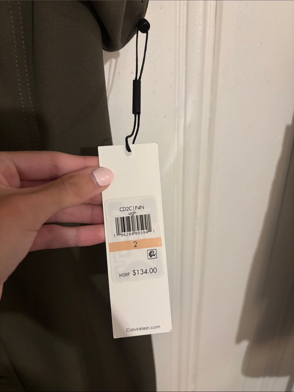 Calvin Klein Olive Button-Down Puff Sleeve Midi Dress - Picture 3 of 4